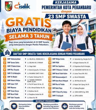 Pemko Pekanbaru Gratiskan Sekolah di 23 SMP Swasta, Wujudkan Target Zero Anak Putus Sekolah