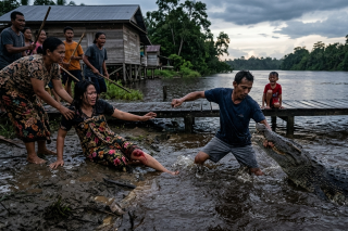 Heroik, Suami Selamatkan Istri dari Serangan Buaya di Inhil dengan Menusuk Mata Predator