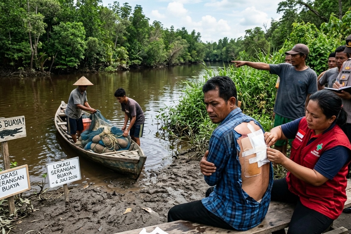 Nelayan Rohil Selamat Usai Diserang Buaya Saat Pasang Pukat