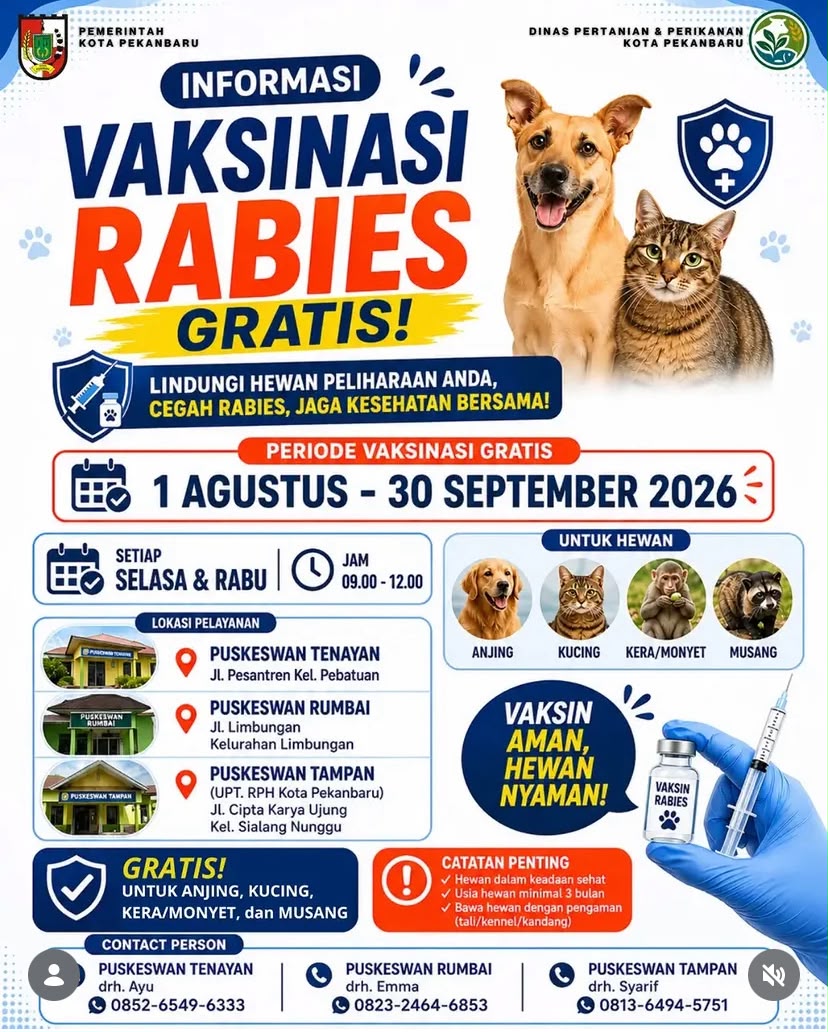Distankan Pekanbaru Kembali Gelar Vaksinasi Rabies Gratis