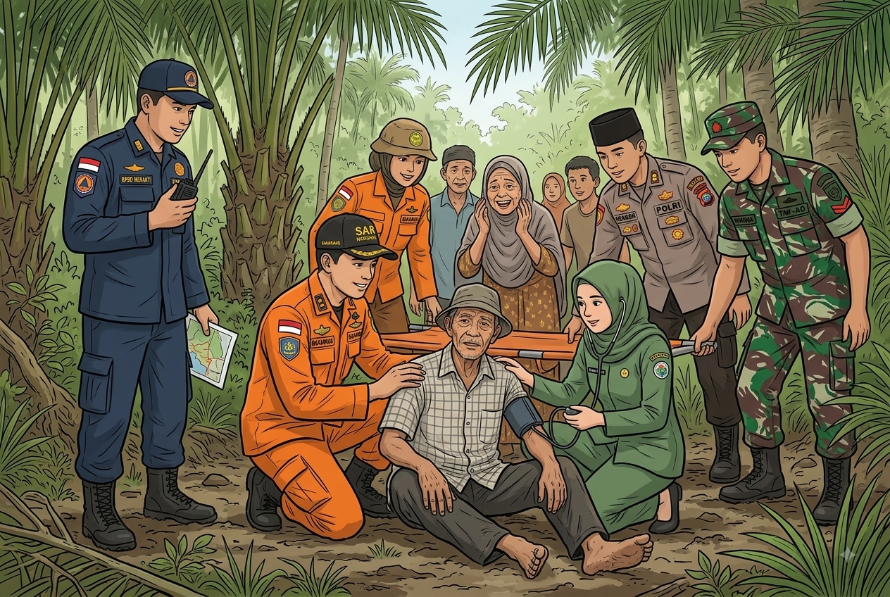 Tujuh Hari Hilang di Perkebunan Sagu, Lansia 75 Tahun di Meranti Ditemukan Selamat