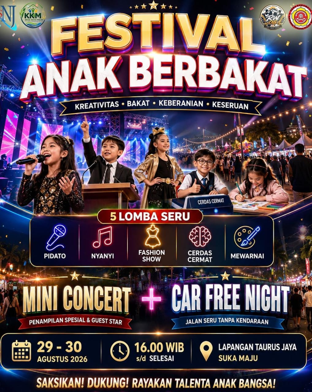 Festival Anak Berbakat Meriahkan Suka Maju, Hadirkan Mini Concert dan Car Free Night