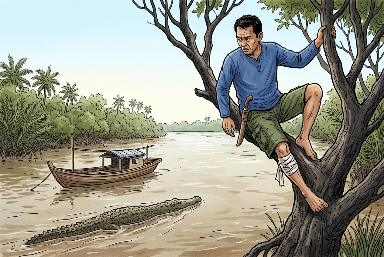 Diterkam Buaya 4-5 Meter, Nelayan Inhil Bertahan 6 Jam di Atas Pohon
