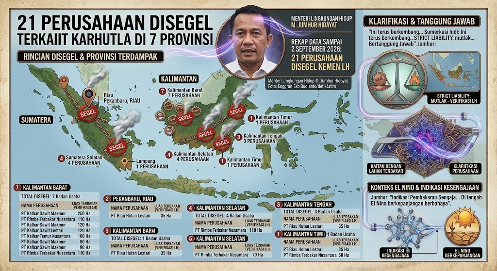KLH Segel 21 Perusahaan Terkait Karhutla di 7 Provinsi, Satu di Riau
