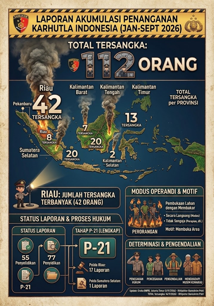 112 Tersangka Karhutla di Indonesia, Riau Paling Banyak dengan 42 Orang
