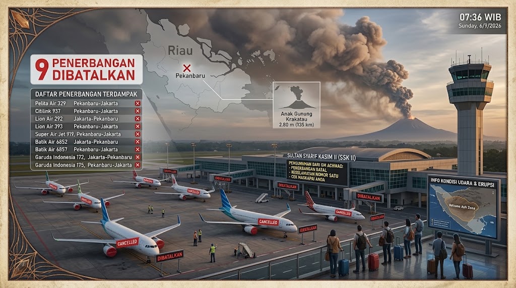 Erupsi Anak Krakatau Bikin 9 Penerbangan di Bandara SSK II Pekanbaru Batal