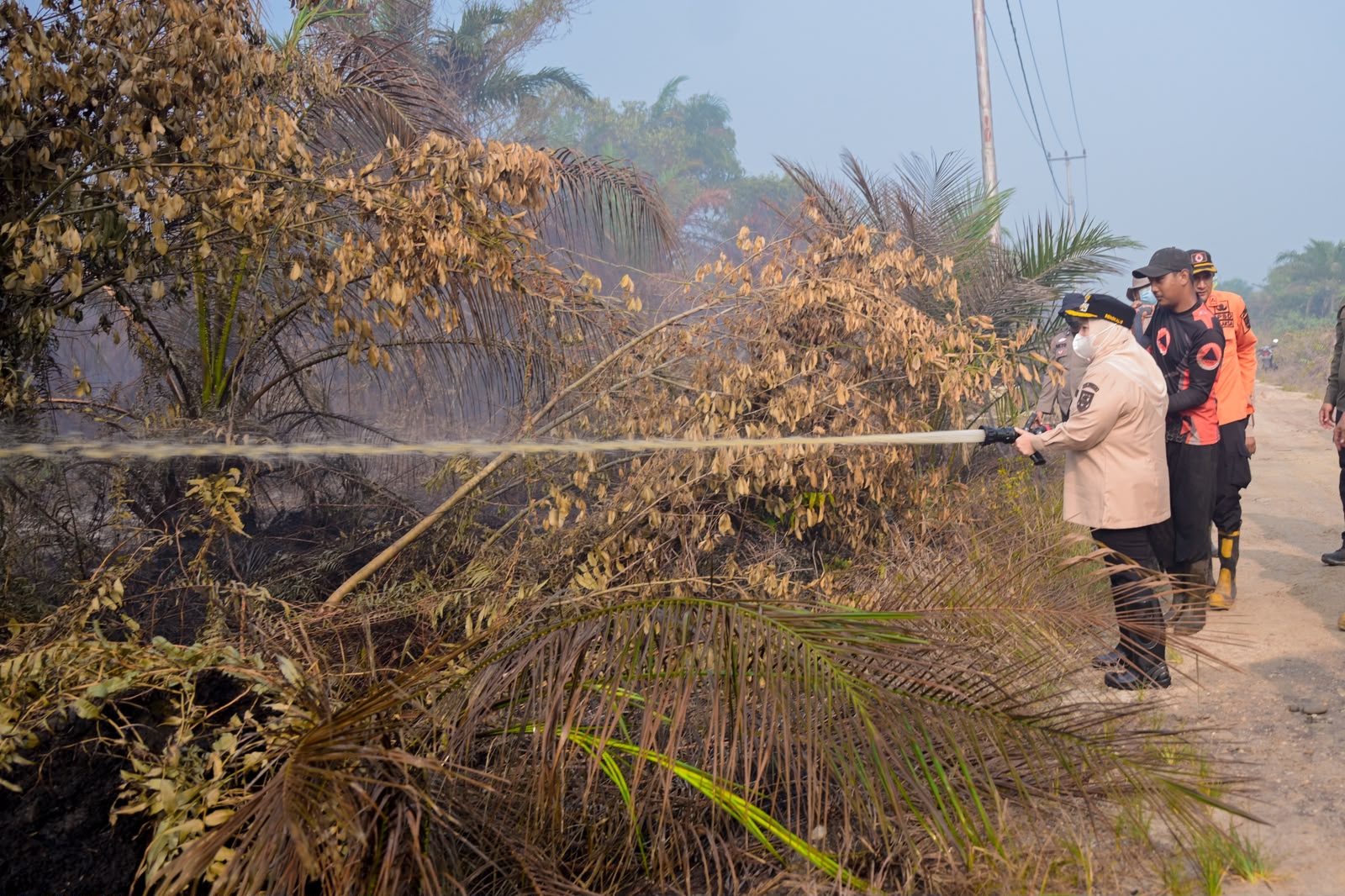 Bupati Kasmarni Turun Langsung Padamkan Karhutla di Lahan Gambut Sungai Meranti