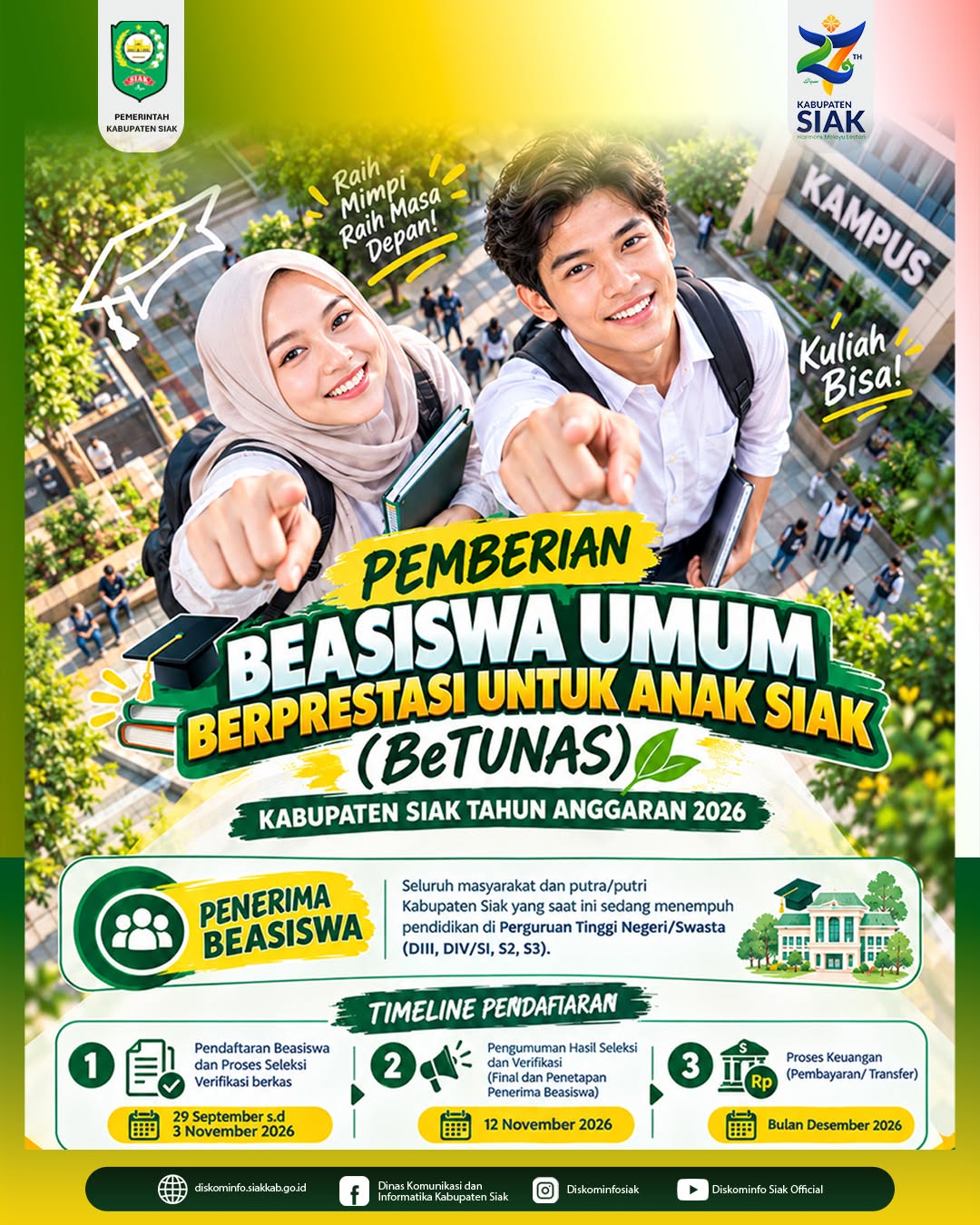 BeTUNAS 2026 Dibuka, Pemkab Siak Beri Peluang Beasiswa untuk Mahasiswa hingga Hafidz-Hafidzah