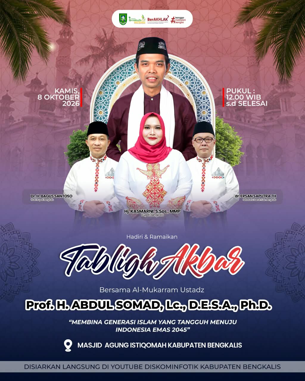 Tabligh Akbar Bersama UAS di Bengkalis, Kasmarni Ajak Masyarakat Perkuat Generasi Islam