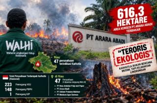 616,3 Hektare Konsesi PT Arara Abadi Terbakar Di Riau, WALHI Singgung Istilah “Teroris Ekologis”